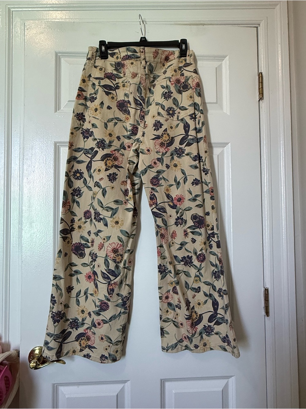 Floral Wide-Leg Pants - Cream with Pink & Blue Flowers - Picture 3 of 3